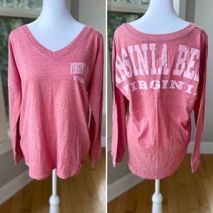 Heather Pink Virginia Beach V Neck Long Sleeve Tee Shirt Size Large